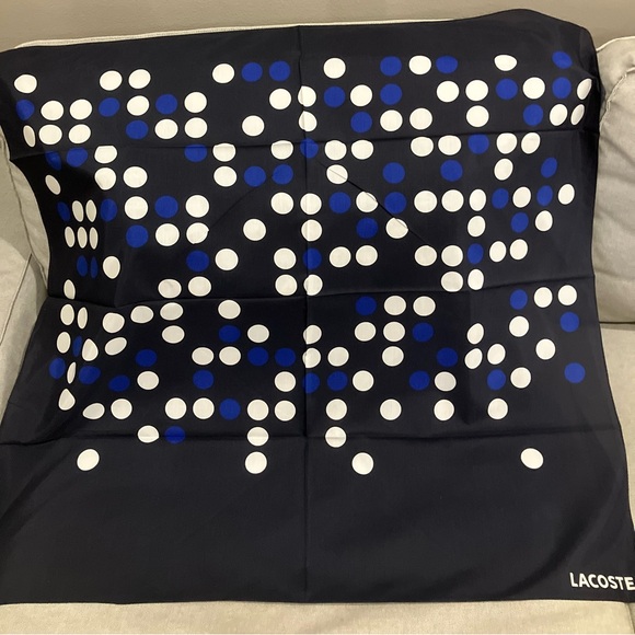 100% Cotton Lacoste Black and Blue Polka Dot Scarf - Picture 1 of 4